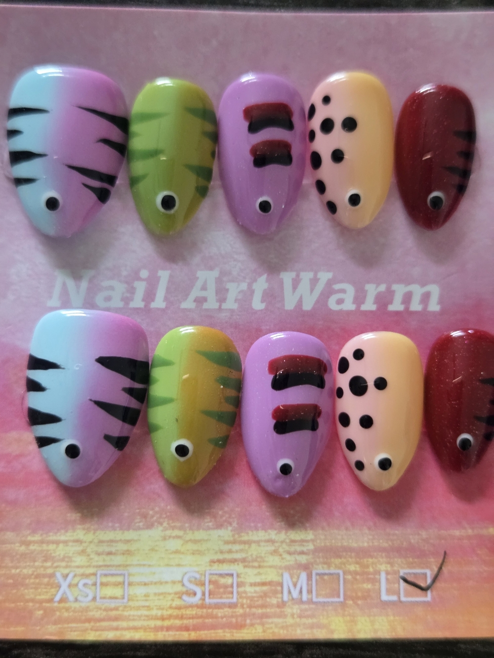 Colorful Nail Art Press-On Nails Fish Inspired Design NWT 2.0 In Length